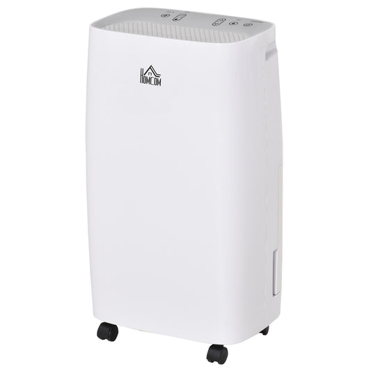 HOMCOM 12L/Day Portable Dehumidifier for Home with 24H Timer, Humidity Display and 2 Speed Modes, 2500ml Electric Air Dehumidifier with Four Wheels, White