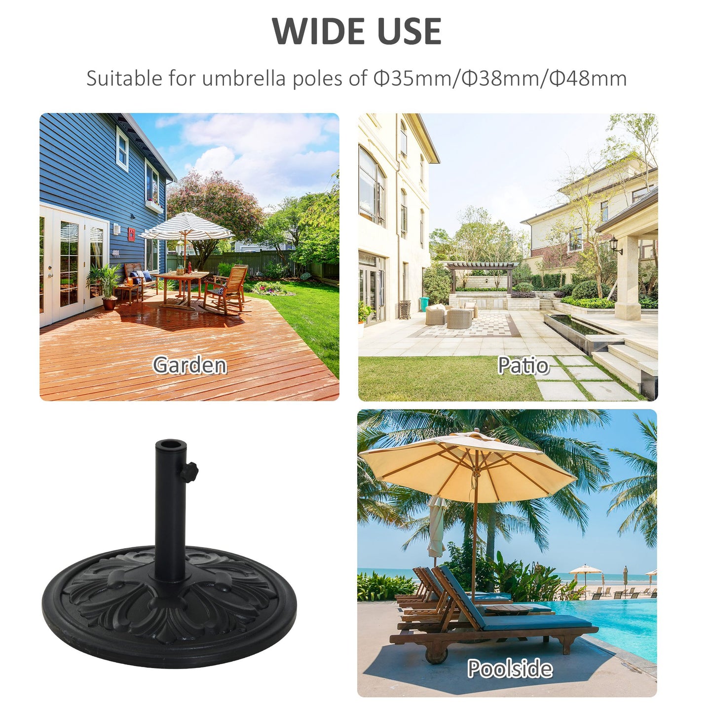 Outsunny 13kg Round Parasol Base Sun Umbrella Weight Stand Holder Patio Outdoor Garden Black