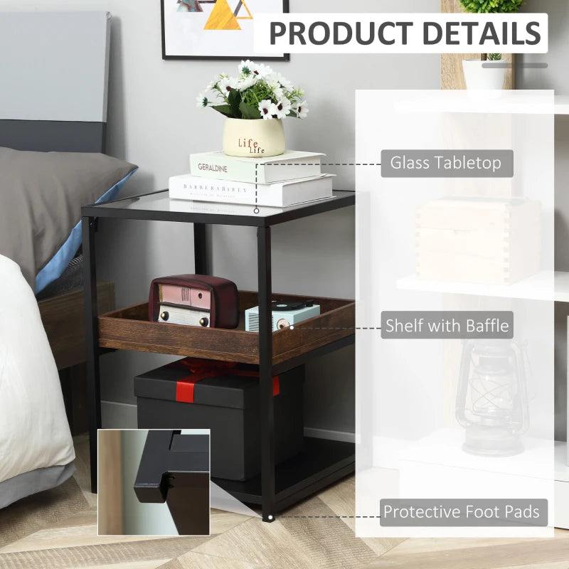 HOMCOM 3-Tier End Table with Storage Shelves Nightstand for Bedroom Living Room