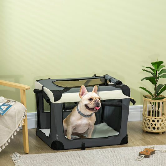 PawHut 70cm Foldable Pet Carrier, Dog Cage, Portable Cat Carrier, Cat Bag, Grey