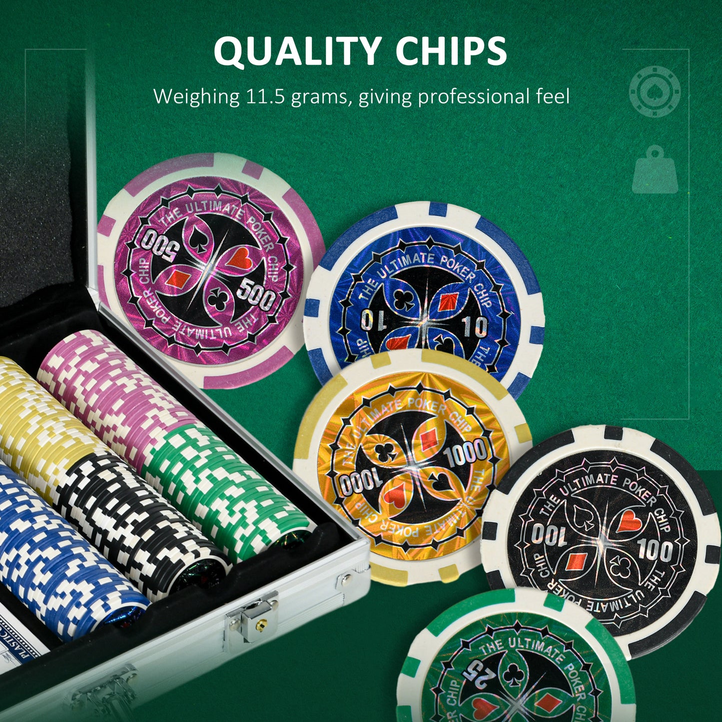 SPORTNOW 300PCS Poker Chips Set Poker Set with Mat and Chips 2 Card Decks Dealer 5 Dices