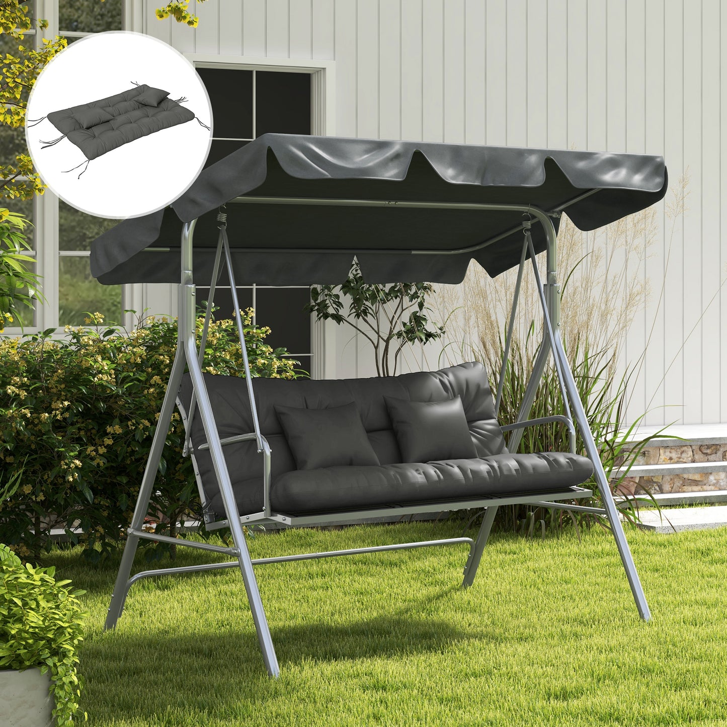 Outsunny Back and Seat Cushion Replacement with 2 Pillows, Patio Chair Cushions Set with Ties, Light Grey