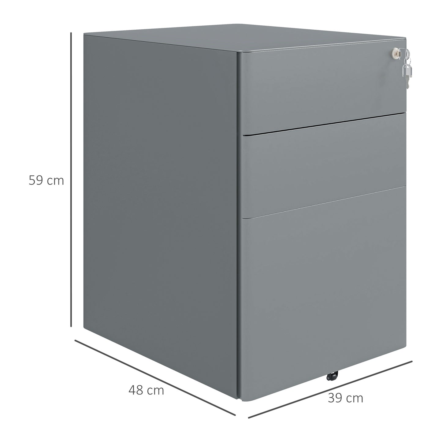 Vinsetto Lockable Cabinet Rolling Filing Cabinet with 3 Drawers Steel Office Drawer Unit for A4 Letter Legal Sized Files