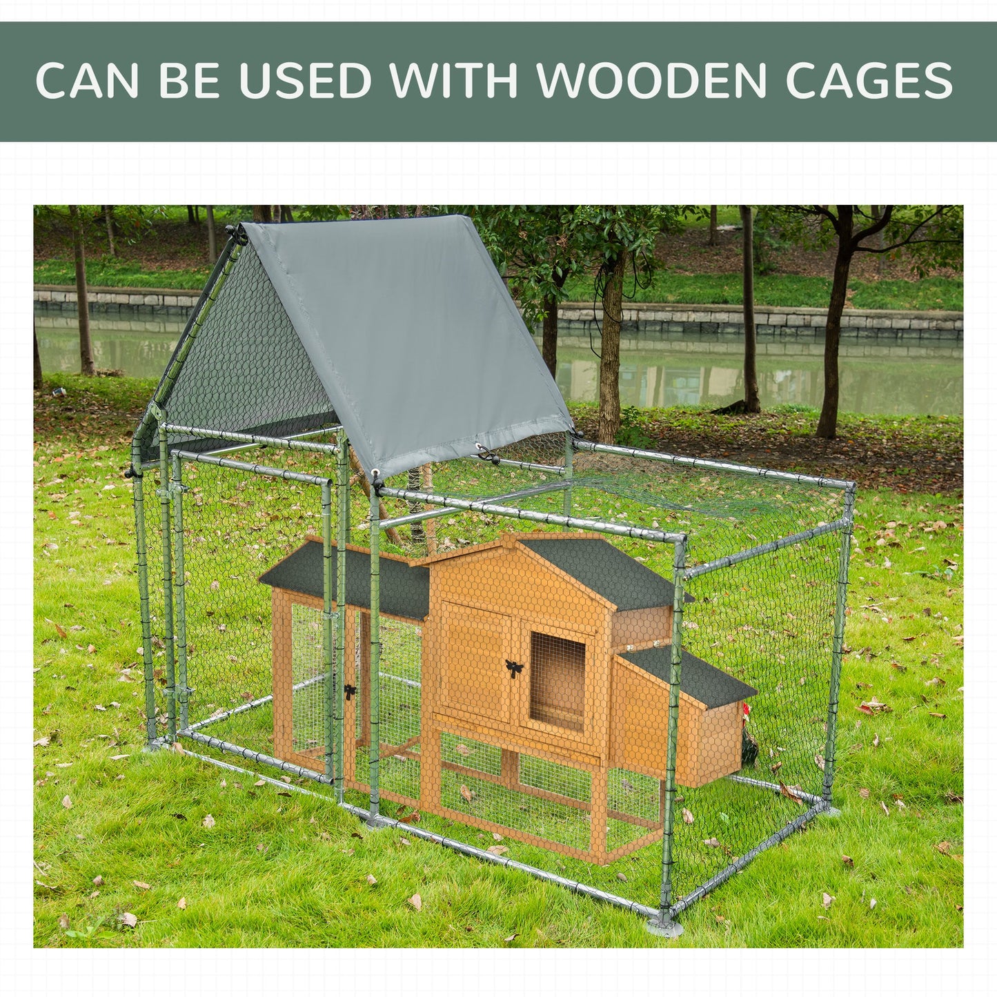 PawHut Walk In Chicken Run, Large Galvanized Chicken Coop, Hen Poultry ...