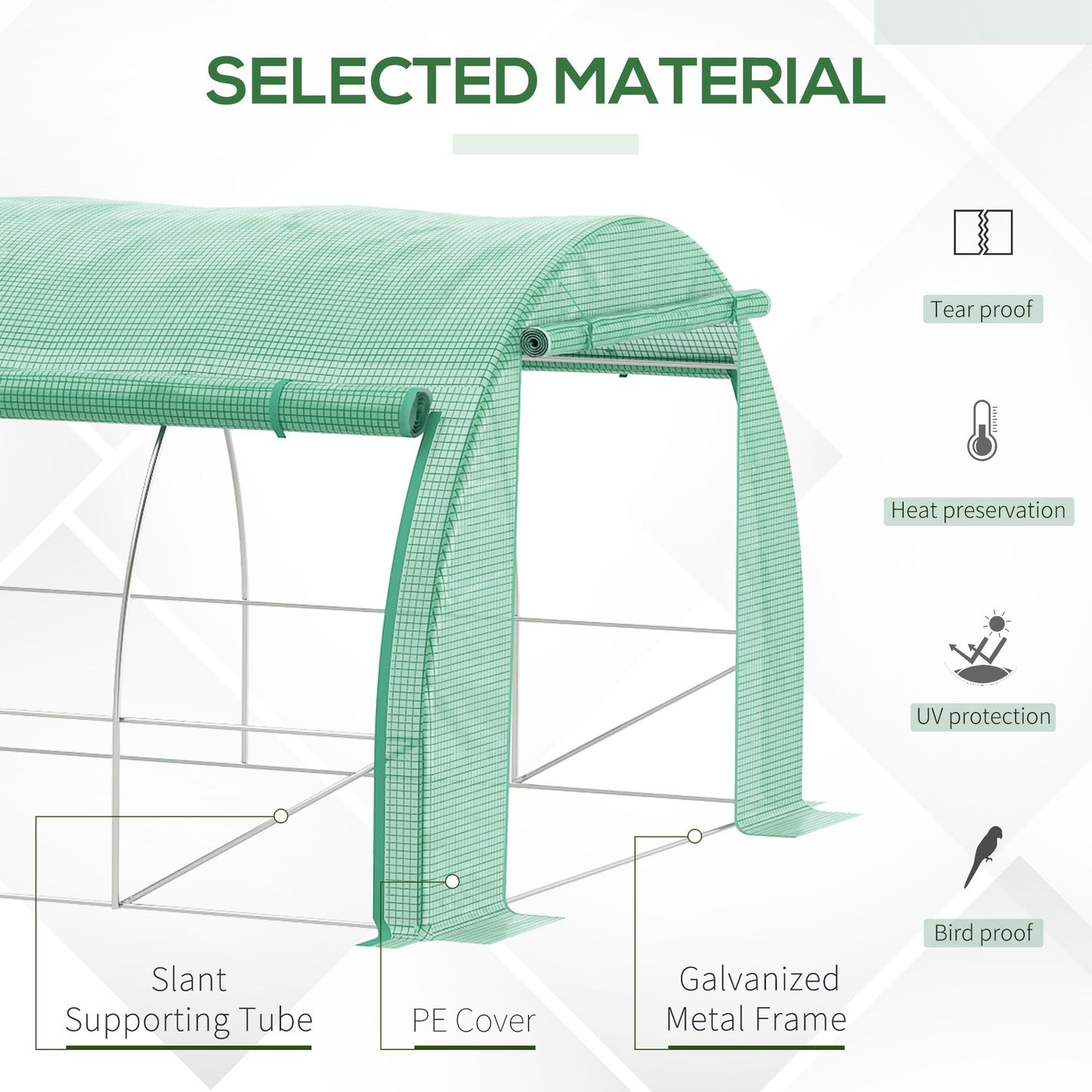 Outsunny Polytunnel Greenhouse Walkin Grow House Tent with Rollup Sidewalls Zipped Door and 12 Windows 6x3x2m Green