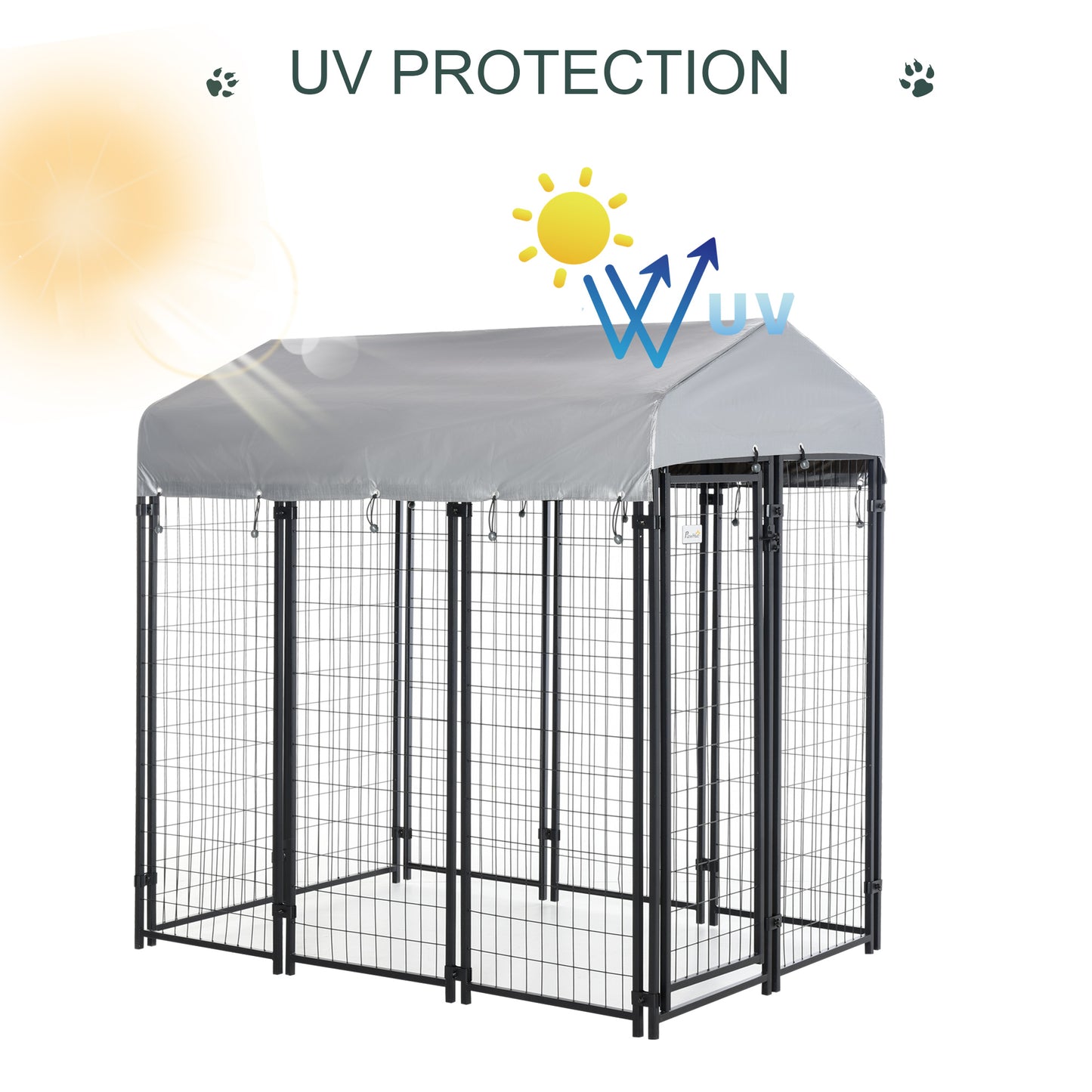 PawHut Outdoor Dog Kennel, Dog Run with UV-Resistant Canopy & Lockable Design, Metal Playpen Fence for Large and Medium Dogs, 183 x 121 x 183 cm