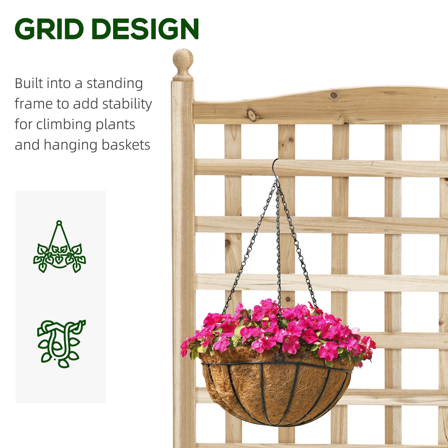 Outsunny Garden Planters with Trellis for Climbing Vines Wood Raised Beds for Garden Flower Pot Indoor Outdoor Natural