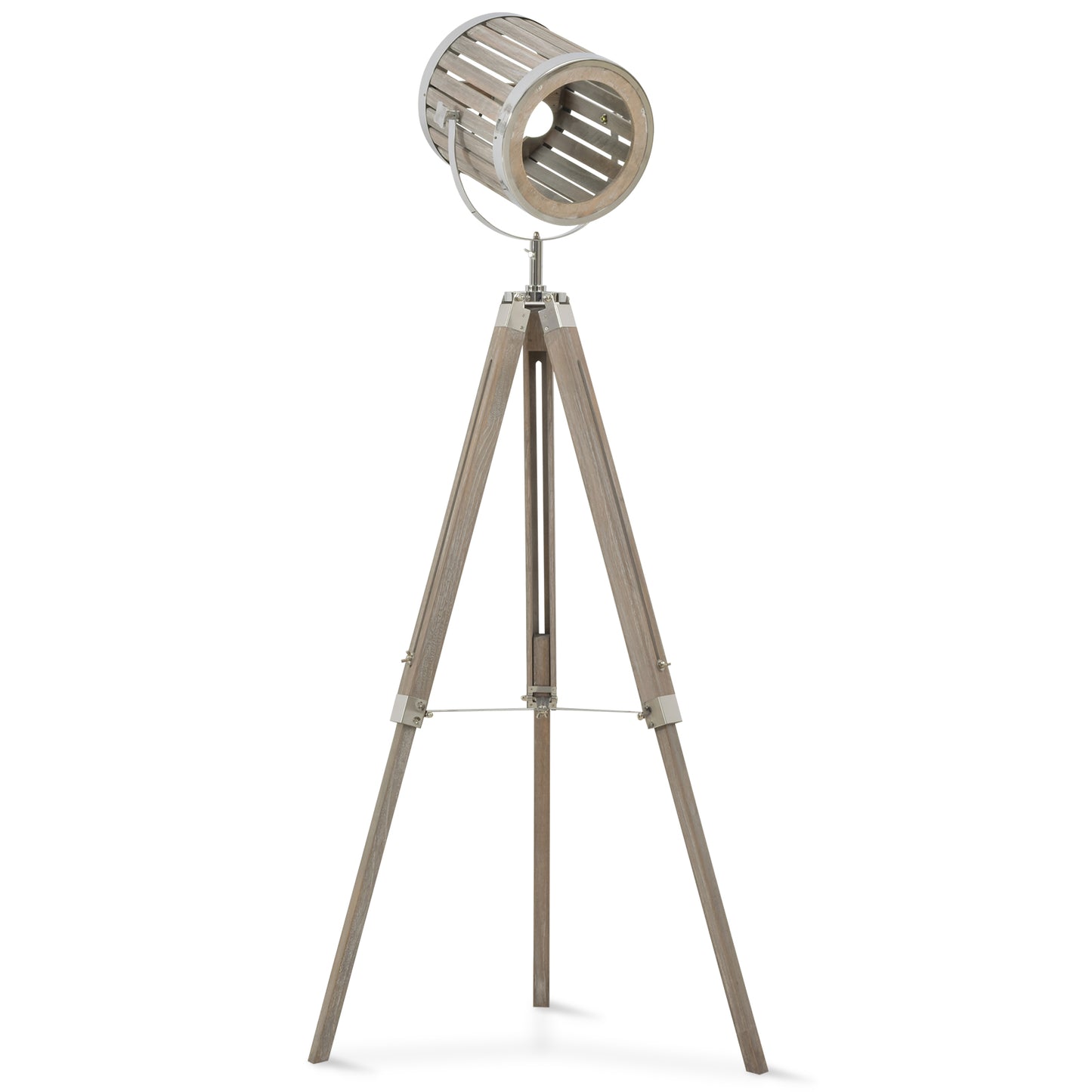 HOMCOM Pine Wood Tripod Floor Lamp Standing Lamp 110-150H x 63W x 63Dcm Brown and Silver