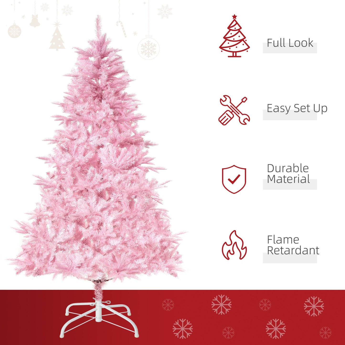 HOMCOM 5FT Pop-up Artificial Christmas Tree Xmas Holiday Tree Decoration Party Pink