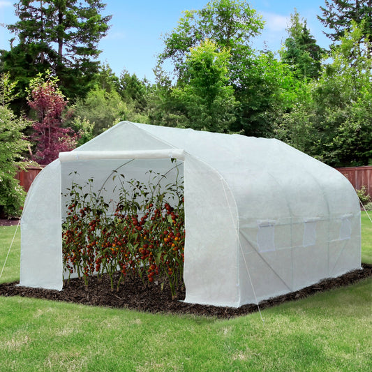 Outsunny 2H x 3.5L x 3W (m) Walk-in Tunnel PE Mesh Greenhouse White