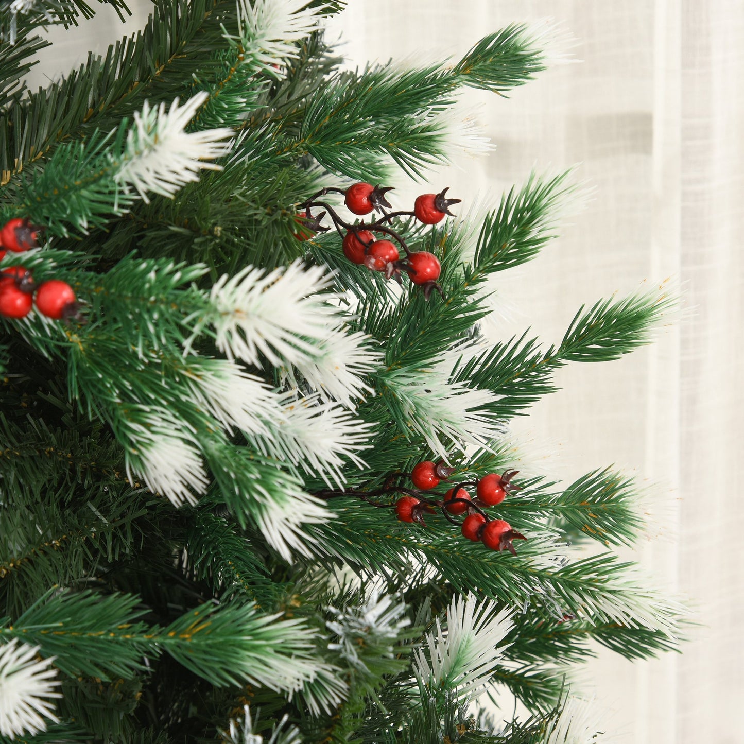 HOMCOM 1.8m Snowy Artificial Christmas Tree w/ Red Berries