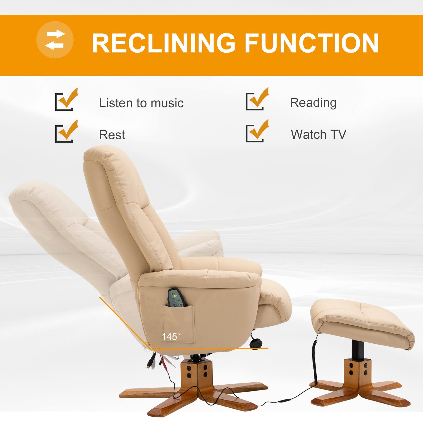 HOMCOM 10-Point Massage Sofa Armchair Chair W/ Ottoman Recliner PU Leather White