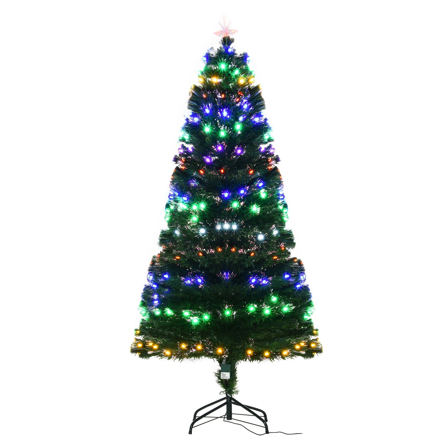 HOMCOM 180CM Pre-Lit Fibre Optic Christmas Tree Metal Base 220 Branch Tip LED Lights