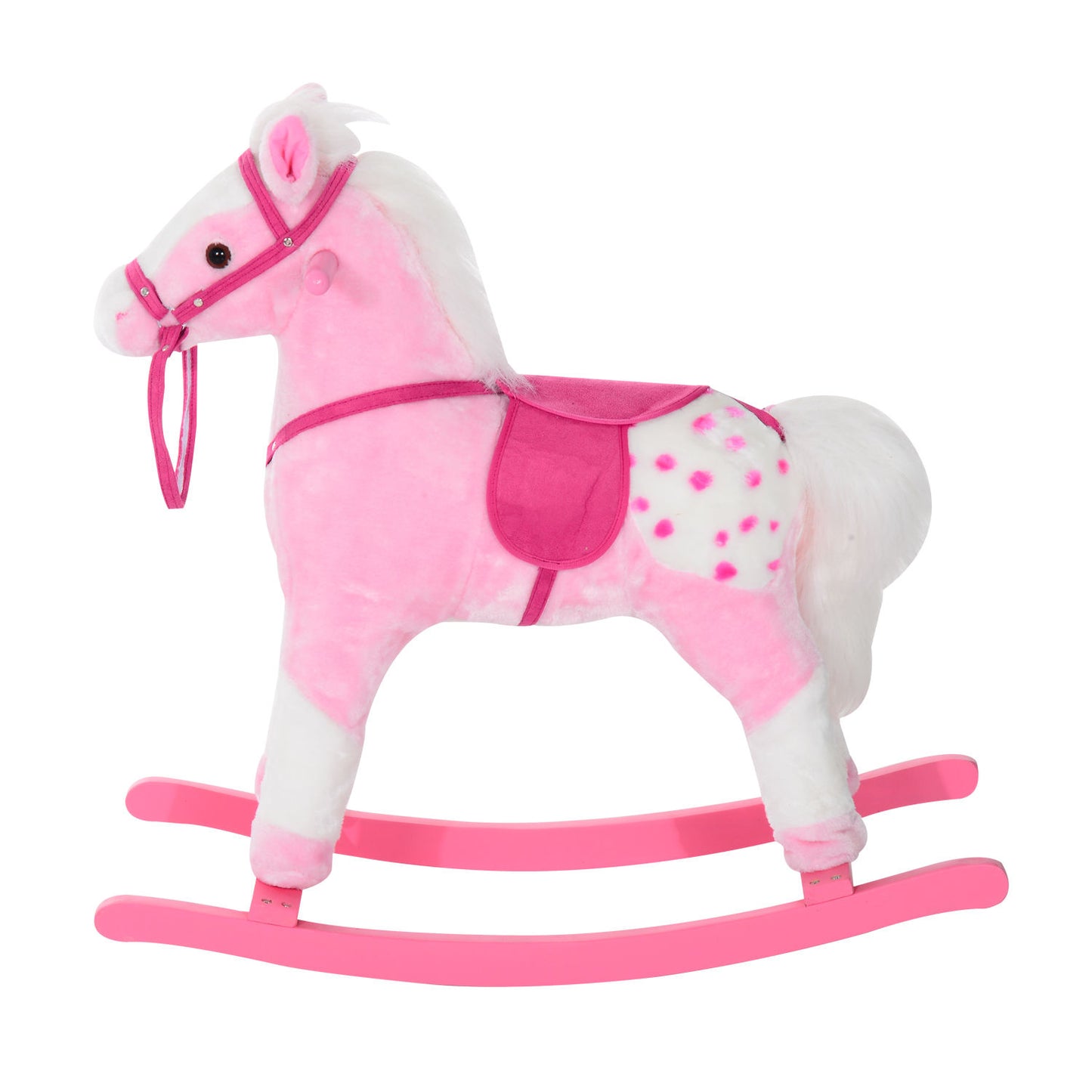 HOMCOM Children Plush Rocking Horse with Sound-Pink