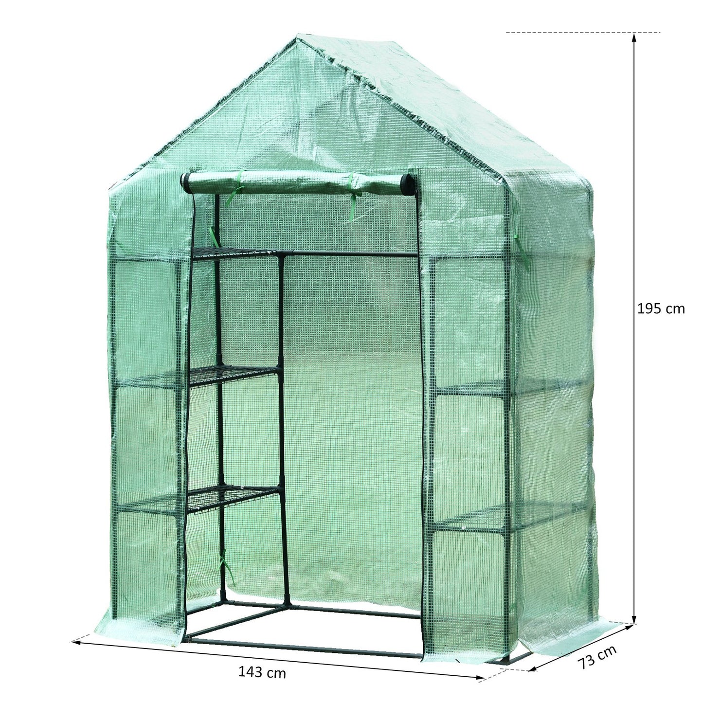 Outsunny Greenhouse W/ Shelves, 143x73x195 cm-Dark Green
