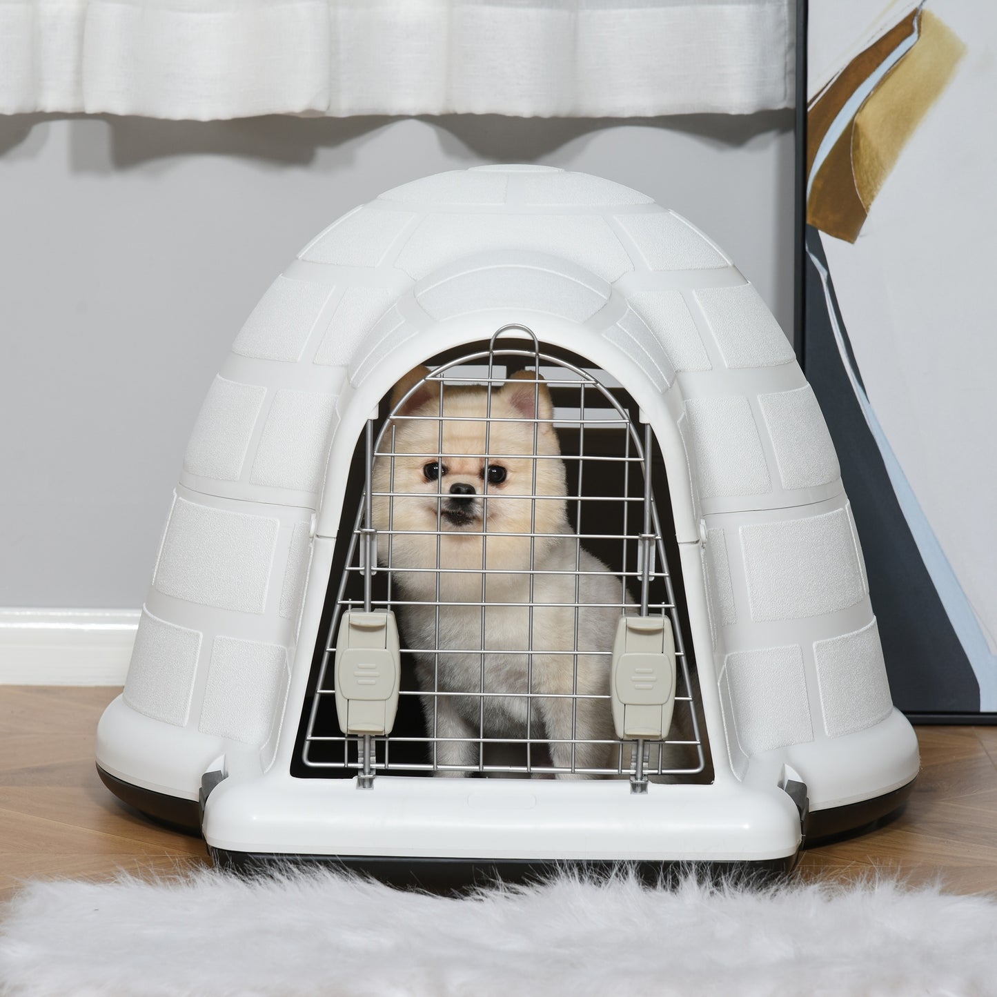 PawHut Plastic Igloo Dog House Puppy Kennel Pet Shelter w/ Windows for Small Sized Dogs