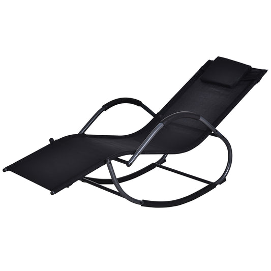 Outsunny Steel Frame Zero Gravity Rocking Lounge Chair w/ Pillow Black