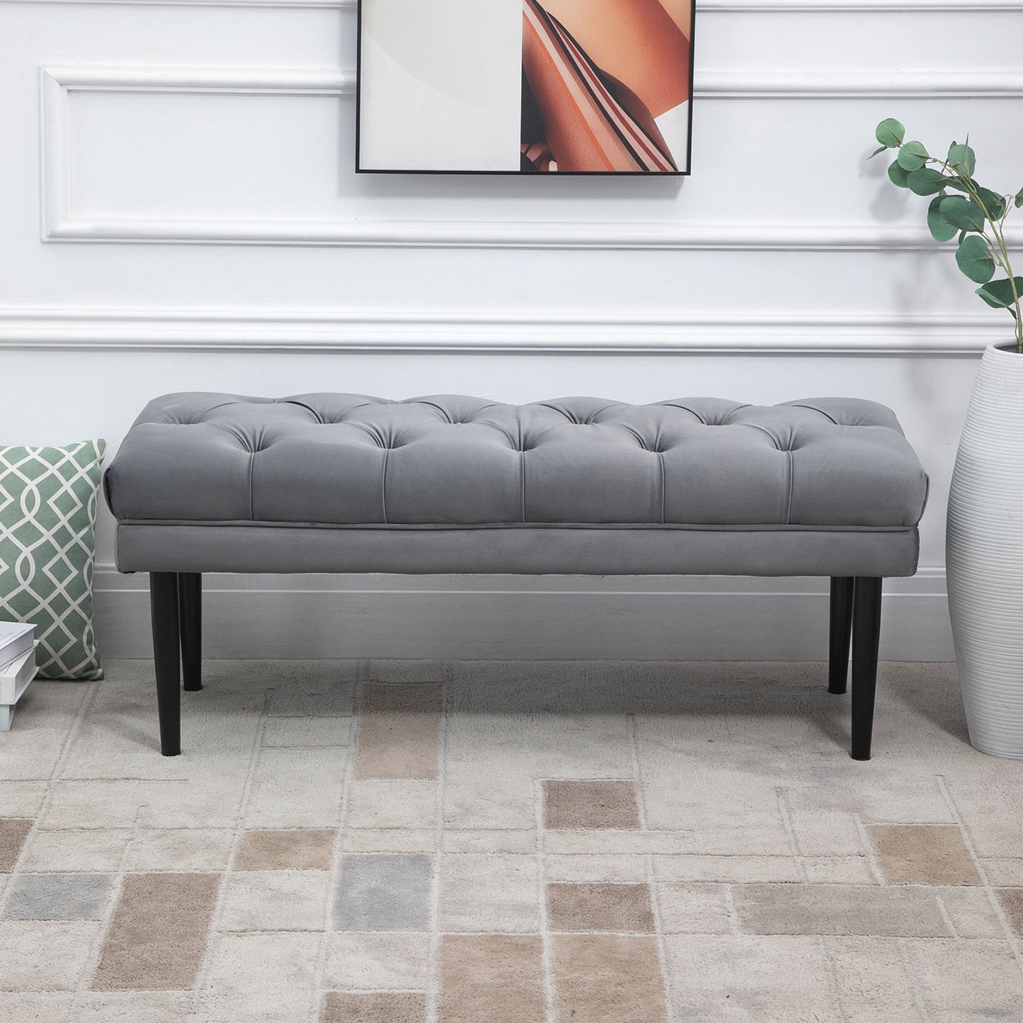 HOMCOM Bed End Bench Button Tufted Accent Bench for Living Room Bedroom Hallway Grey