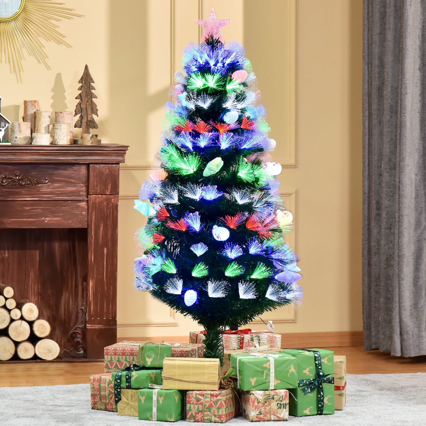 HOMCOM 5FT Pre-Lit Artificial Christmas Tree Home w/ Fibre Optic LED Light Decoration