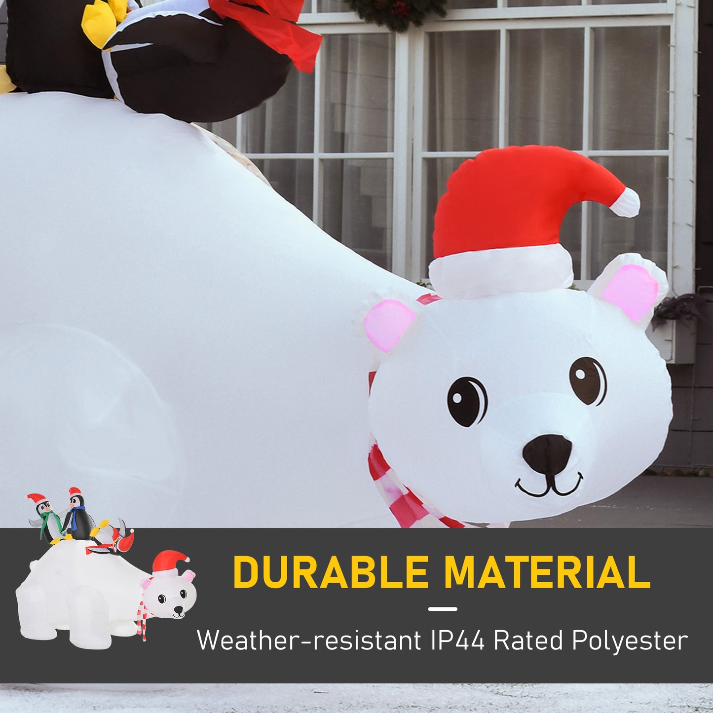 HOMCOM 1.5m Christmas Inflatable Polar Bear Penguin Lighted for Home Indoor Outdoor