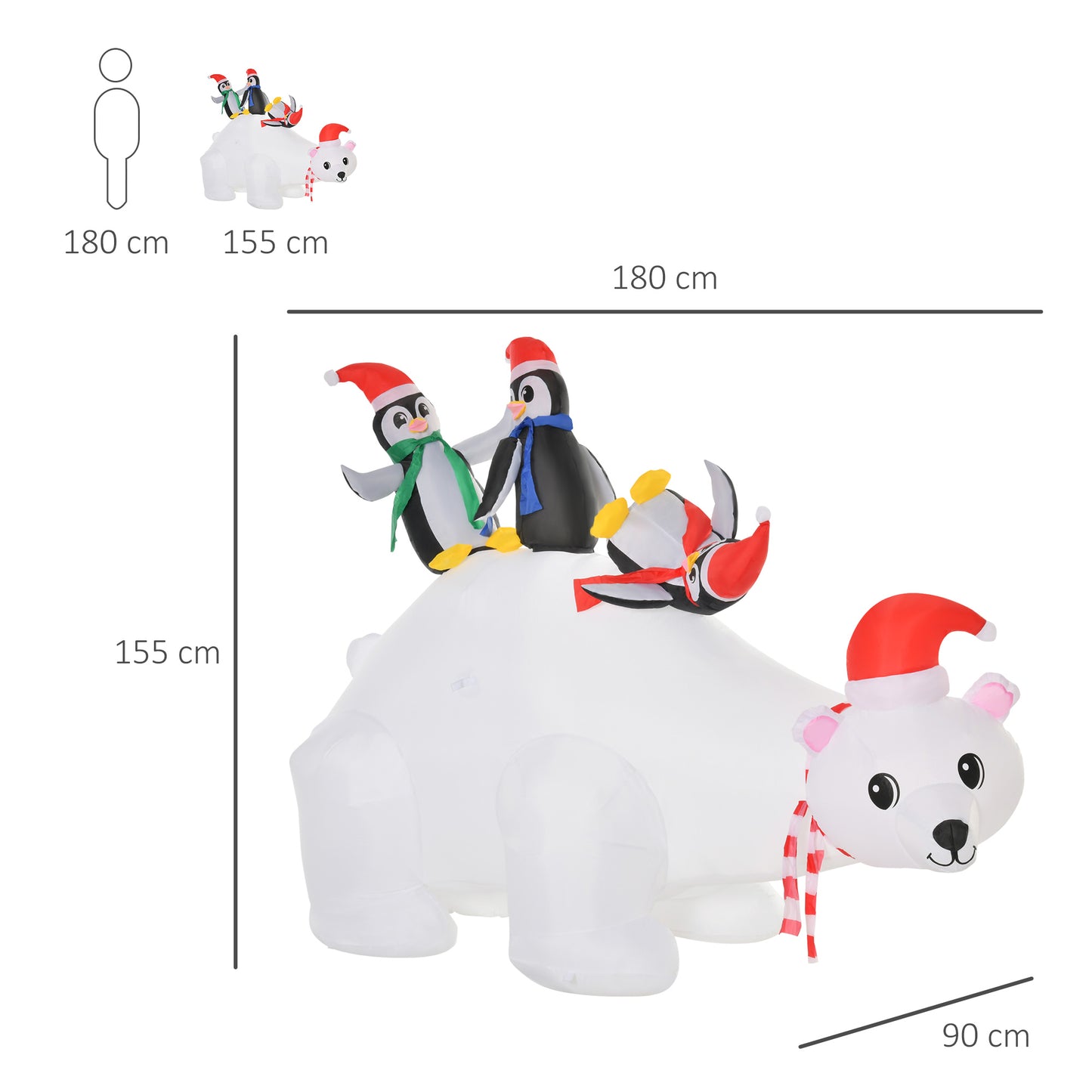 HOMCOM 1.5m Christmas Inflatable Polar Bear Penguin Lighted for Home Indoor Outdoor