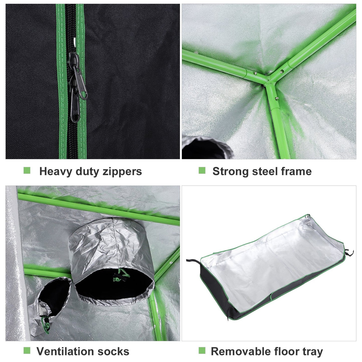 Outsunny Hydroponic Plant Grow Tent, 80L x 80W x 160Hcm-Black/Green