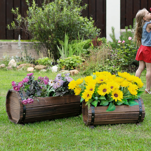 Outsunny 2PCs Wooden Flower Plant Pot Outdoor&Indoor Plant Box with Solid Wood