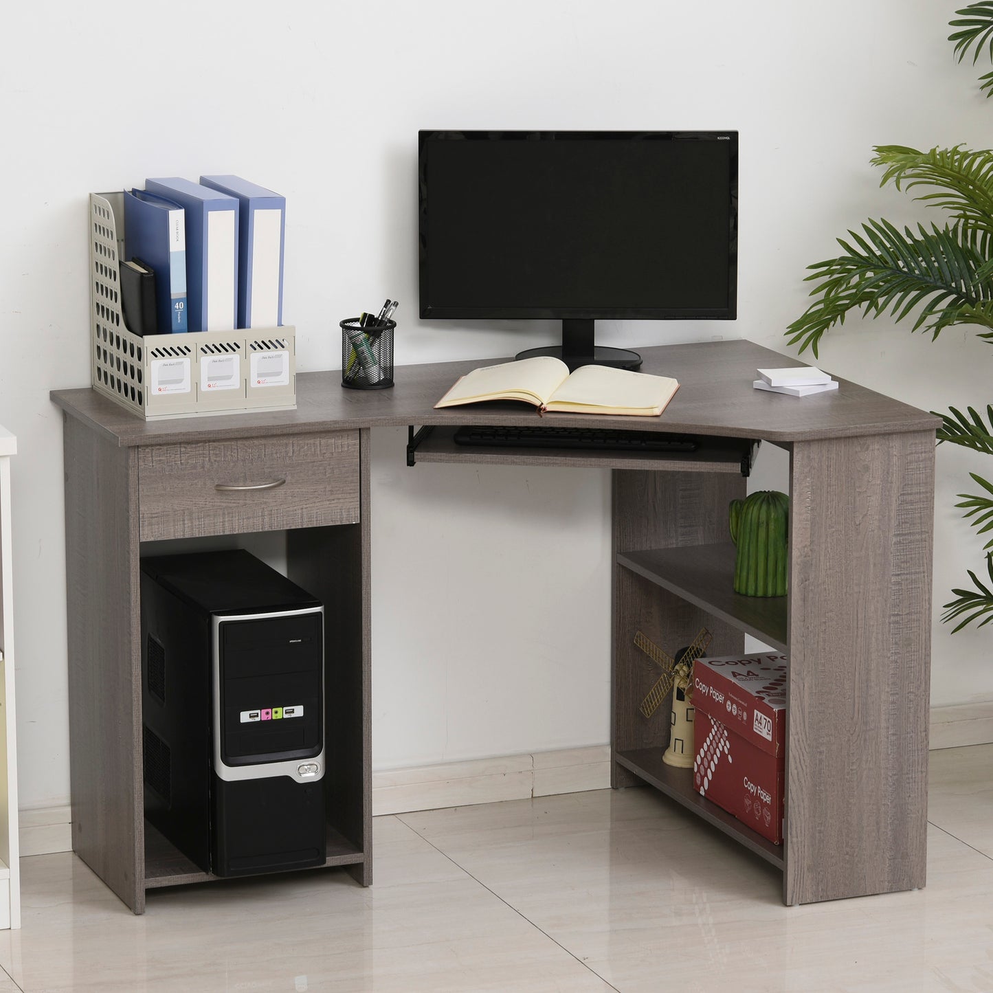 HOMCOM Particle Board Corner Computer Desk Grey