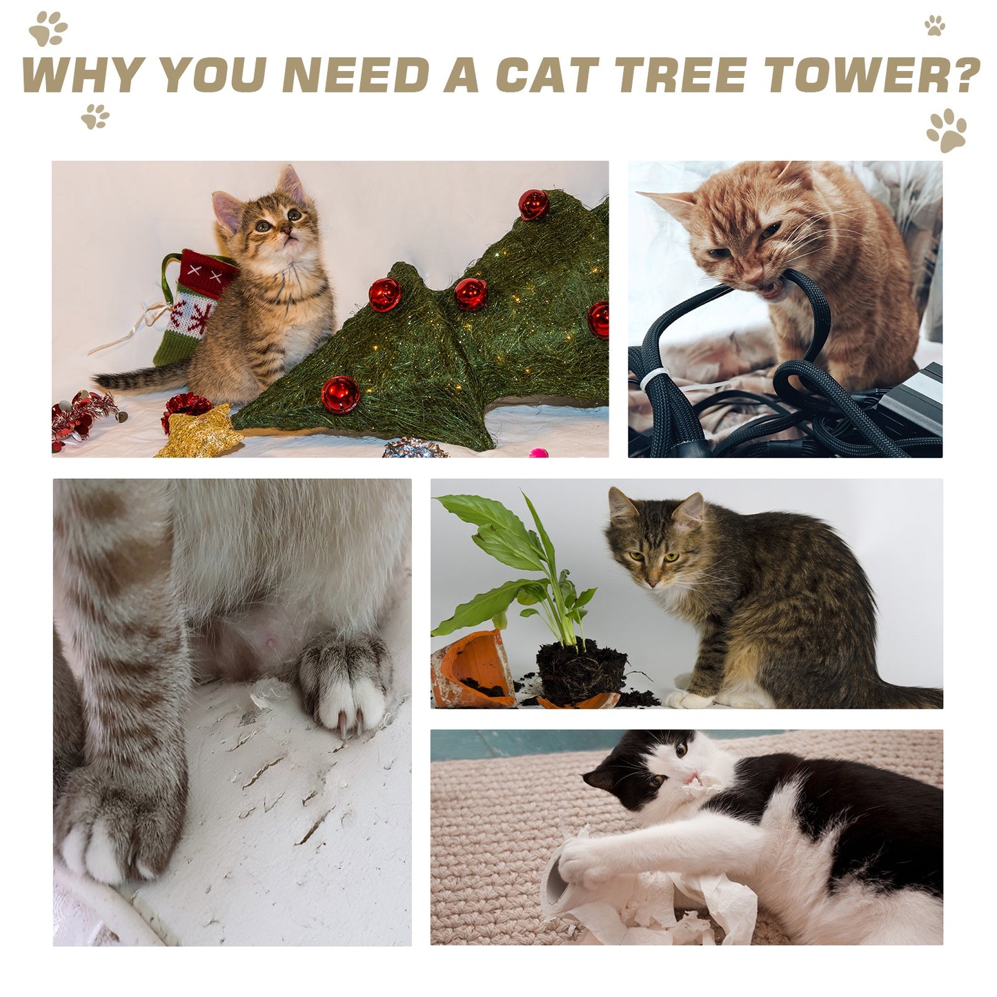 PawHut Multi-Level Cat Tree Tower Activity Center w/ Sisal Carpet Scratching Post