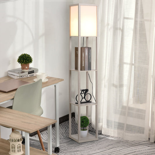 HOMCOM MDF 3-Tier Shelves Floor Lamp Oak/White