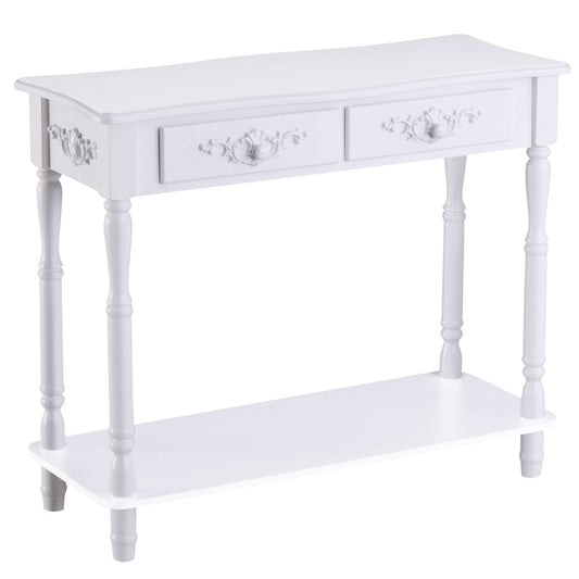 HOMCOM 2 Drawers Console Table-White