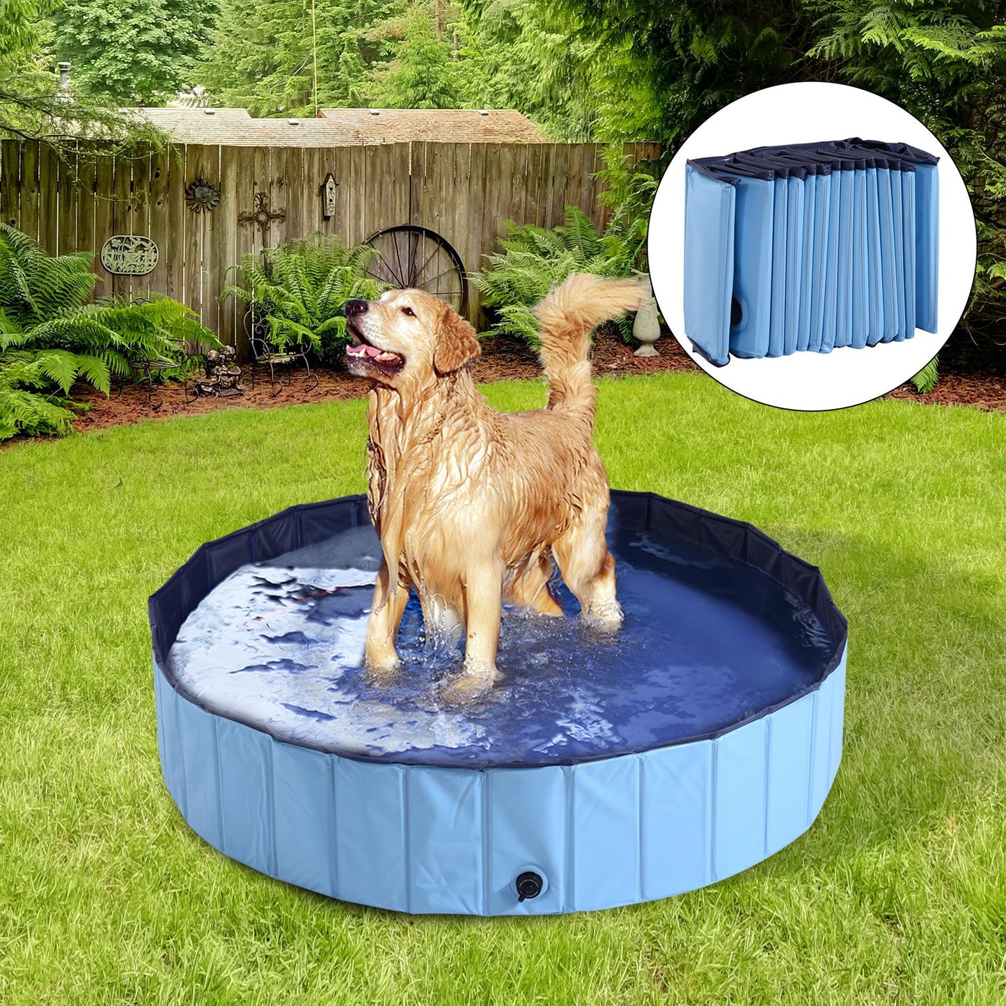 Pawhut Φ140 x 30H cm Pet Swimming Pool-Blue