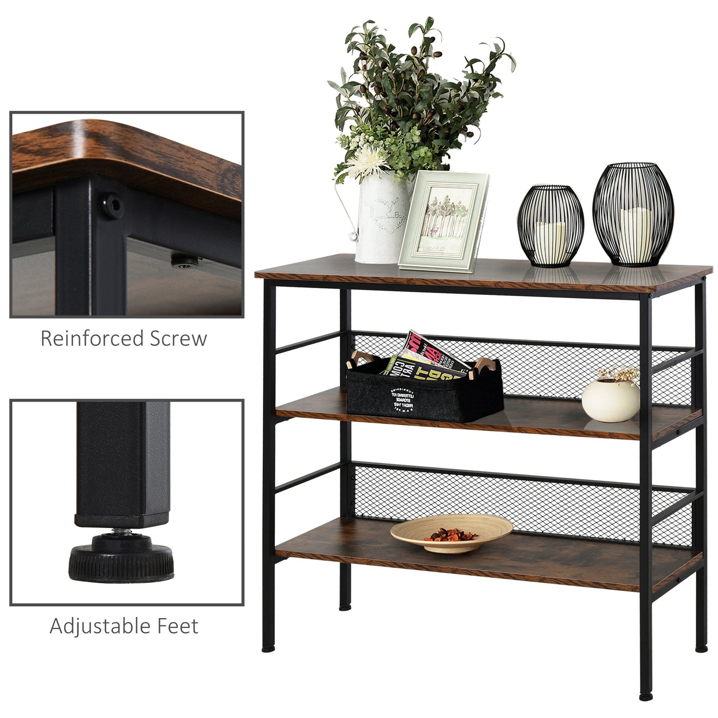 HOMCOM MDF Industrial 3-Tier Display Shelf Brown