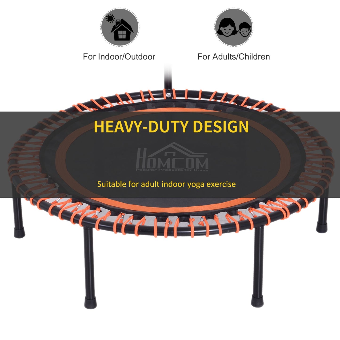HOMCOM Mini Round Steel Frame Trampoline w/ Adjustable Handle -Black/Orange