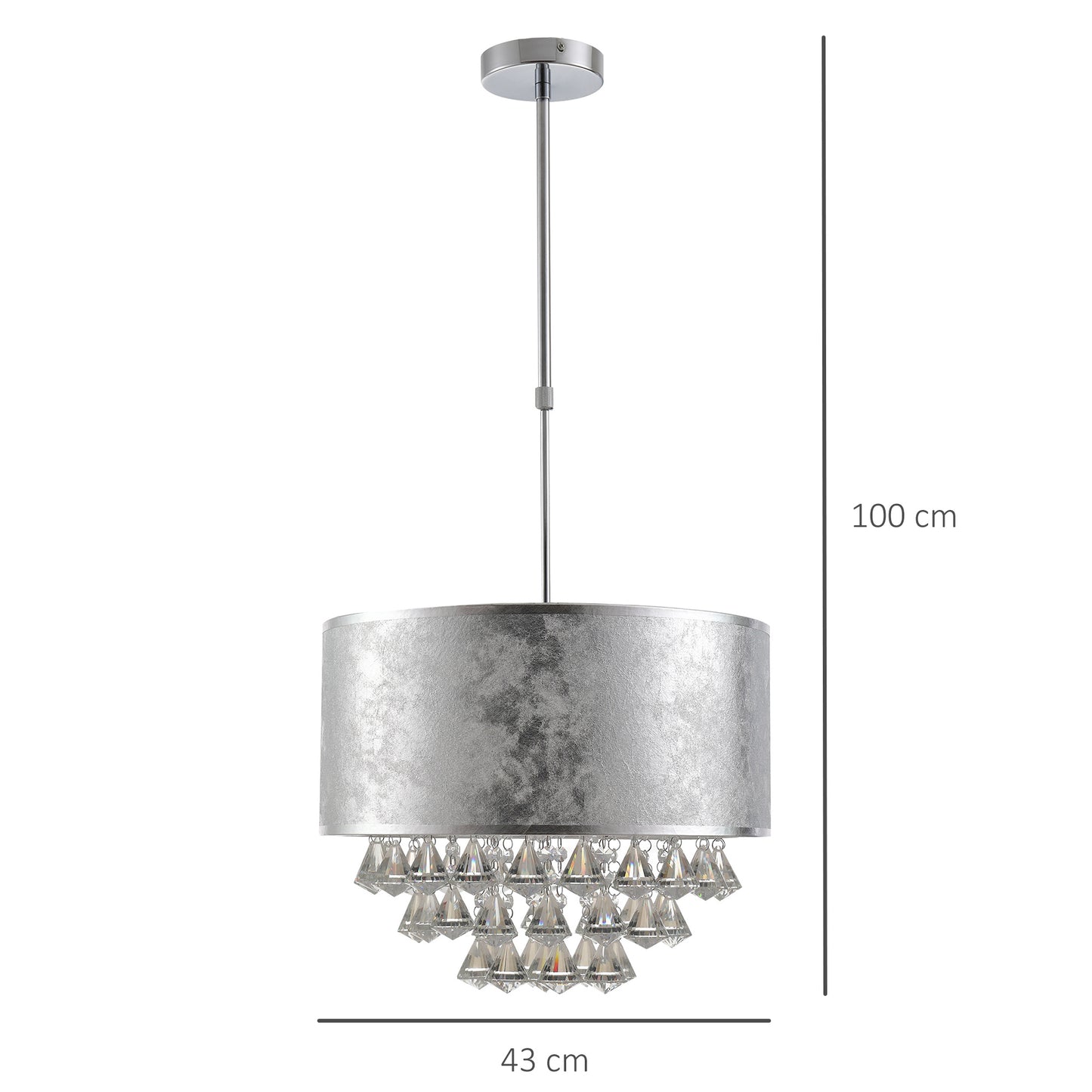 HOMCOM Elegance Look Pendant Light with Adjustable Pole Metal Base and Crystal Pendant