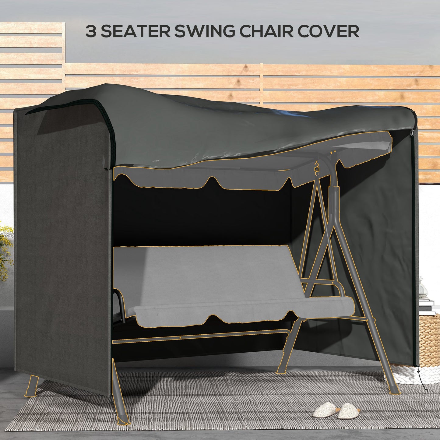Outsunny 600D Oxford Patio Swing Chair Cover Outdoor Garden Furniture Rain Protection Protector Waterproof Anti-UV, 205 x 124 x 164 cm, Dark Grey
