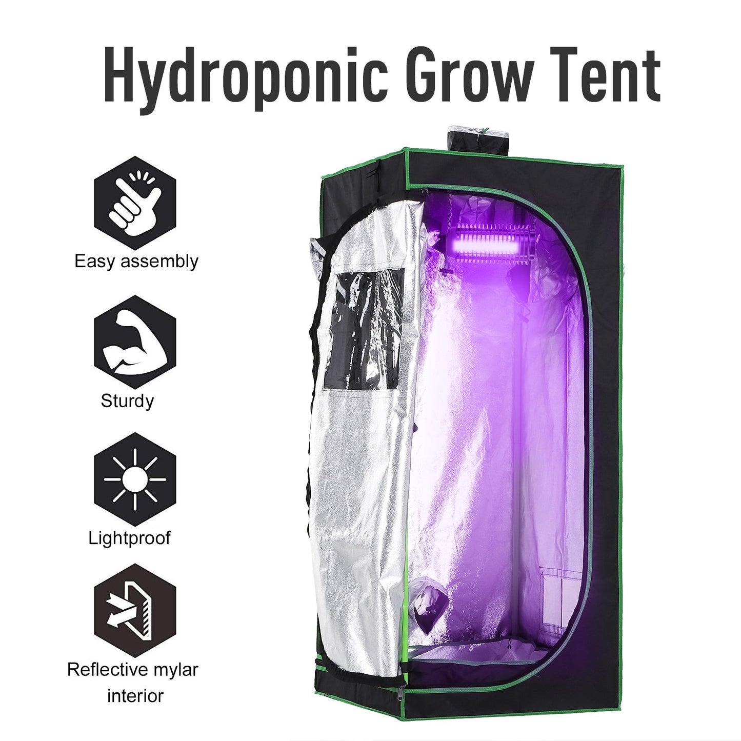 Outsunny Hydroponic Plant Grow Tent  W/ Window Tool Bag, 60L x 60W x 140Hcm-Black/Green