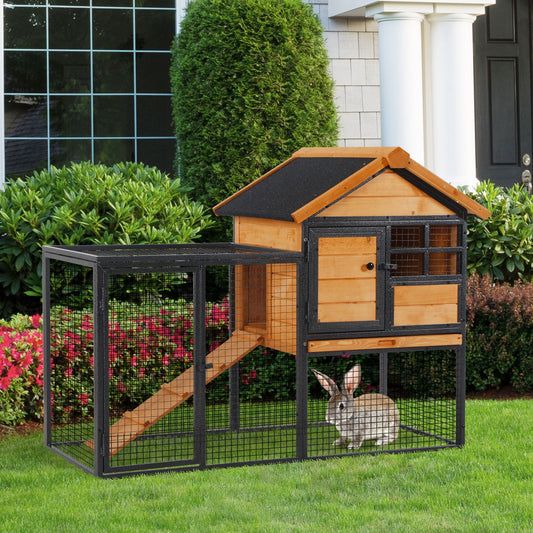 PawHut Wood-metal Rabbit Hutch Elevated Pet Bunny House Rabbit Cage with Slide-Out Tray Outdoor