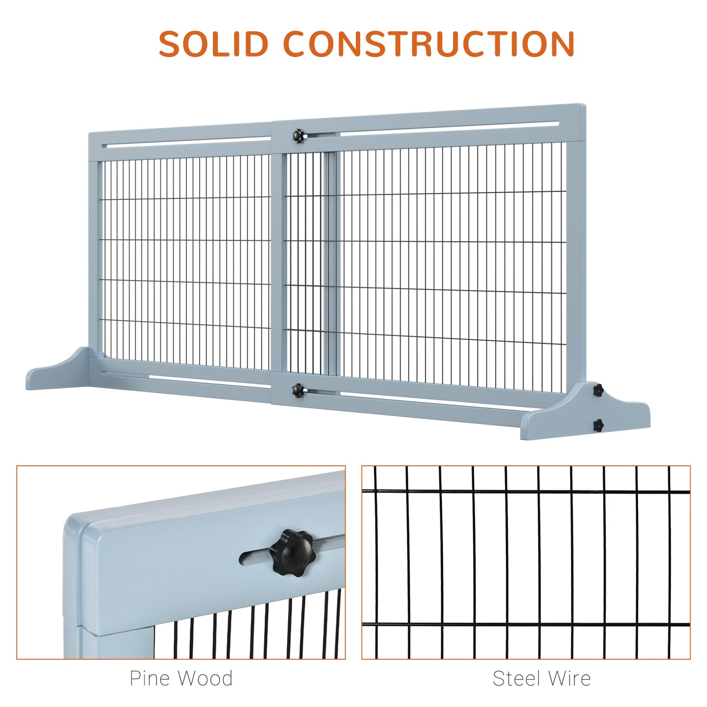 PawHut 183cm Wide Adjustable Wooden Pet Gate w/ 3 Paneld for Small and Medium Dogs