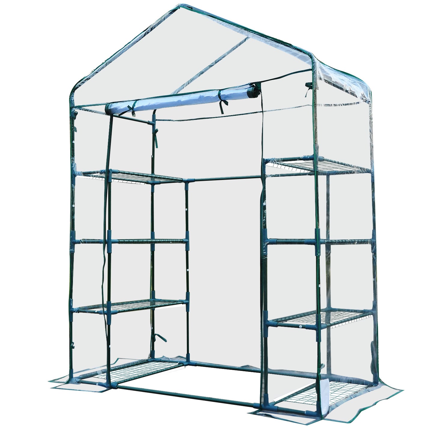 Outsunny 143Lx73Wx195H cm Steel Frame Polytunnel Greenhouse-Deep Green