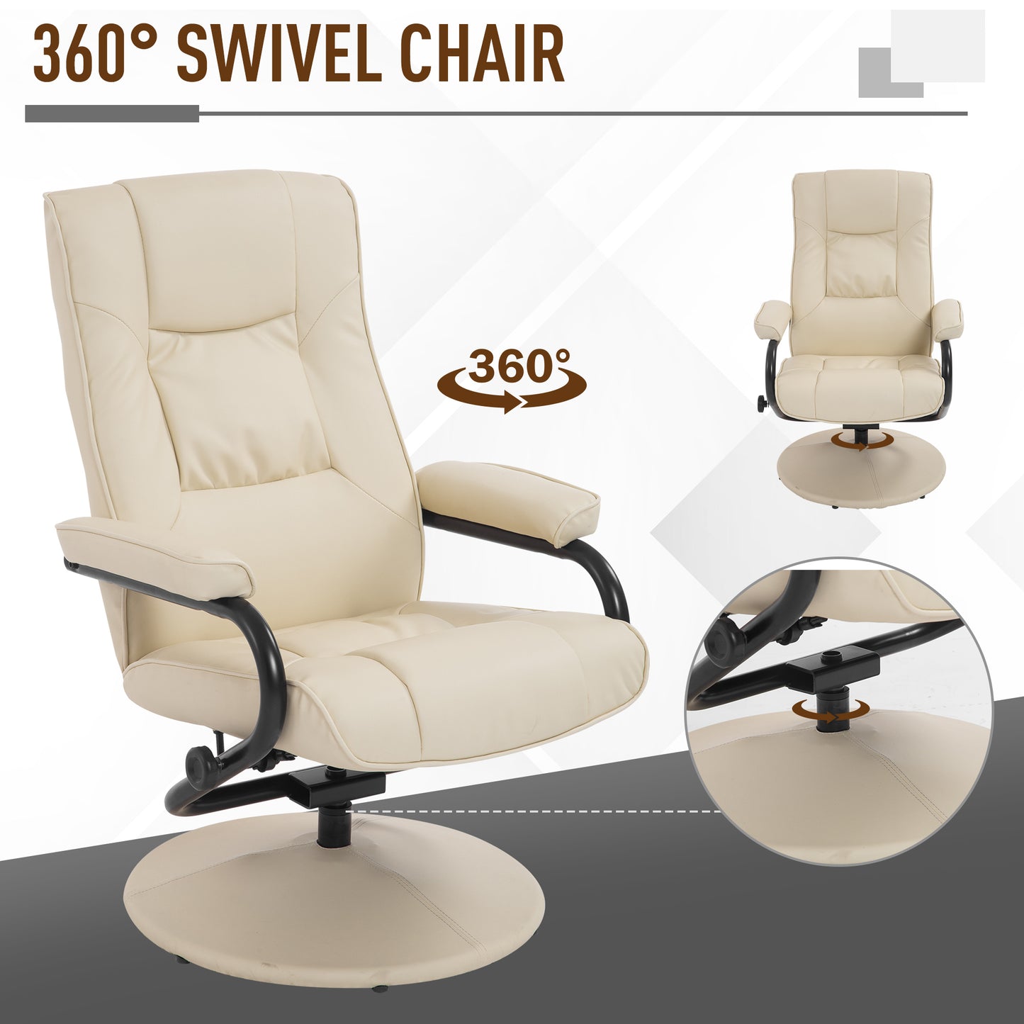 HOMCOM PVC Reclining Executive Chair w/ Footrest Stool Cream