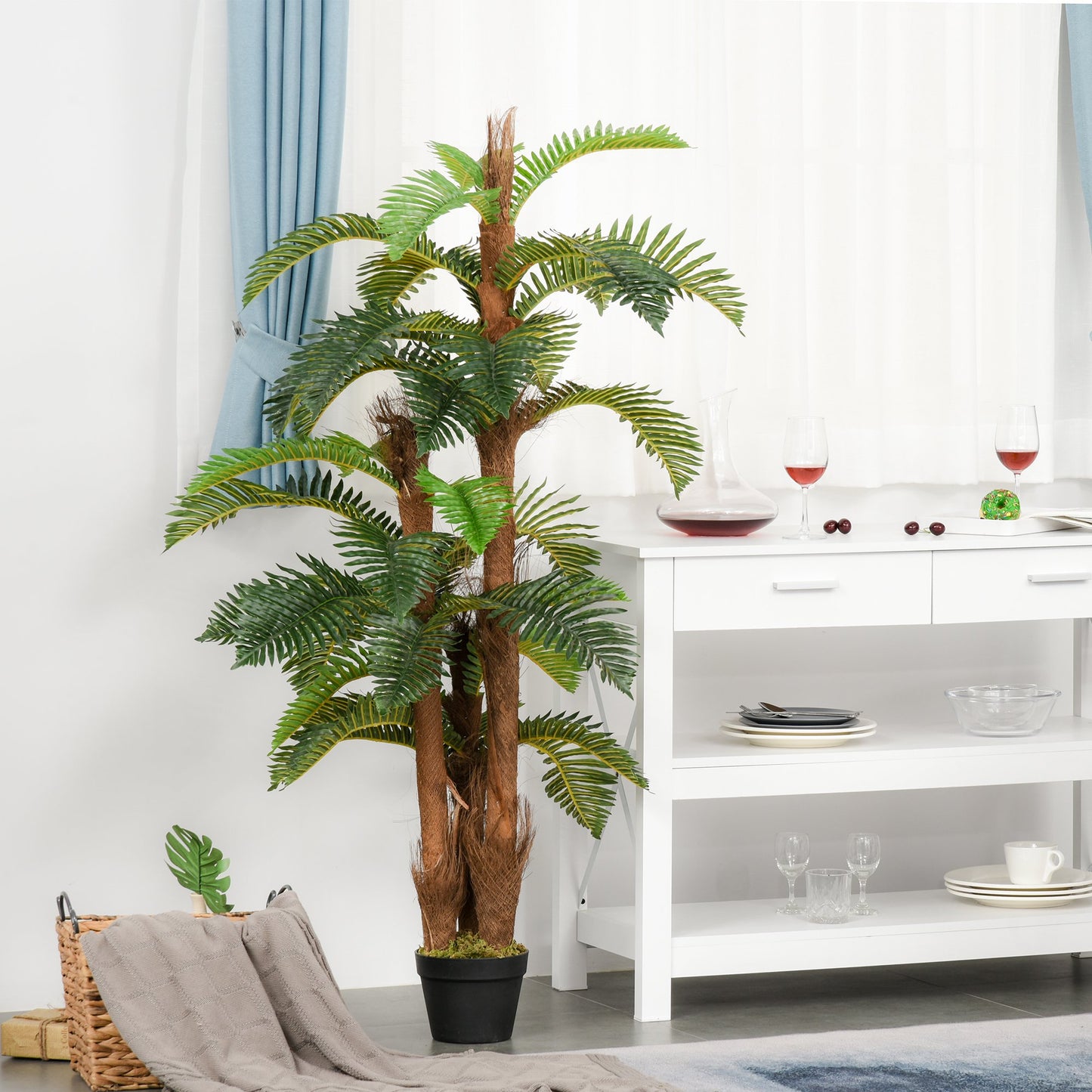 Outsunny 150cm/5FT Artificial Fern Tree Decorative Plant 36 Leaves with Nursery Pot, Fake Plant for Indoor Outdoor Décor