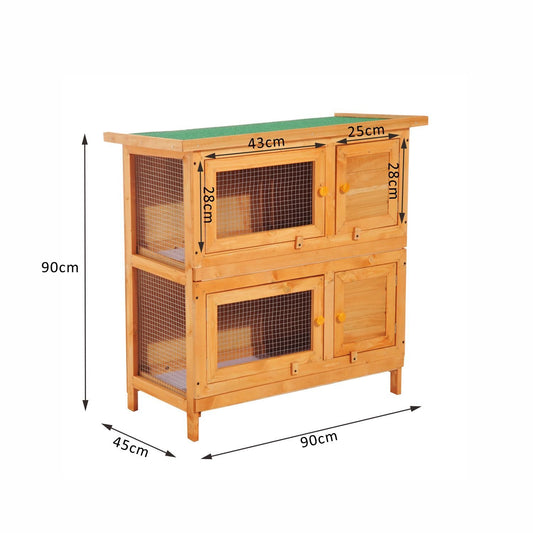 Pawhut 90cm 2 Tiers Double Decker Wooden Rabbit Hutch Pet Cage