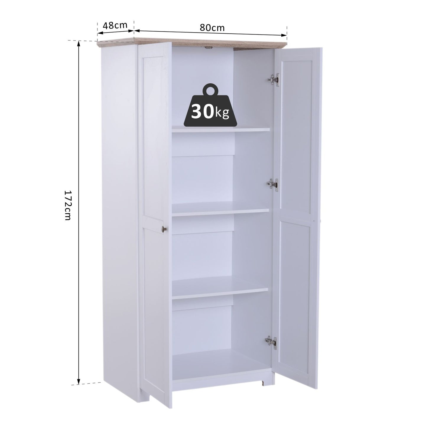 HOMCOM Storage Cabinet With 2 Doors 4 Shelves, 80Wx48Dx172H cm-White