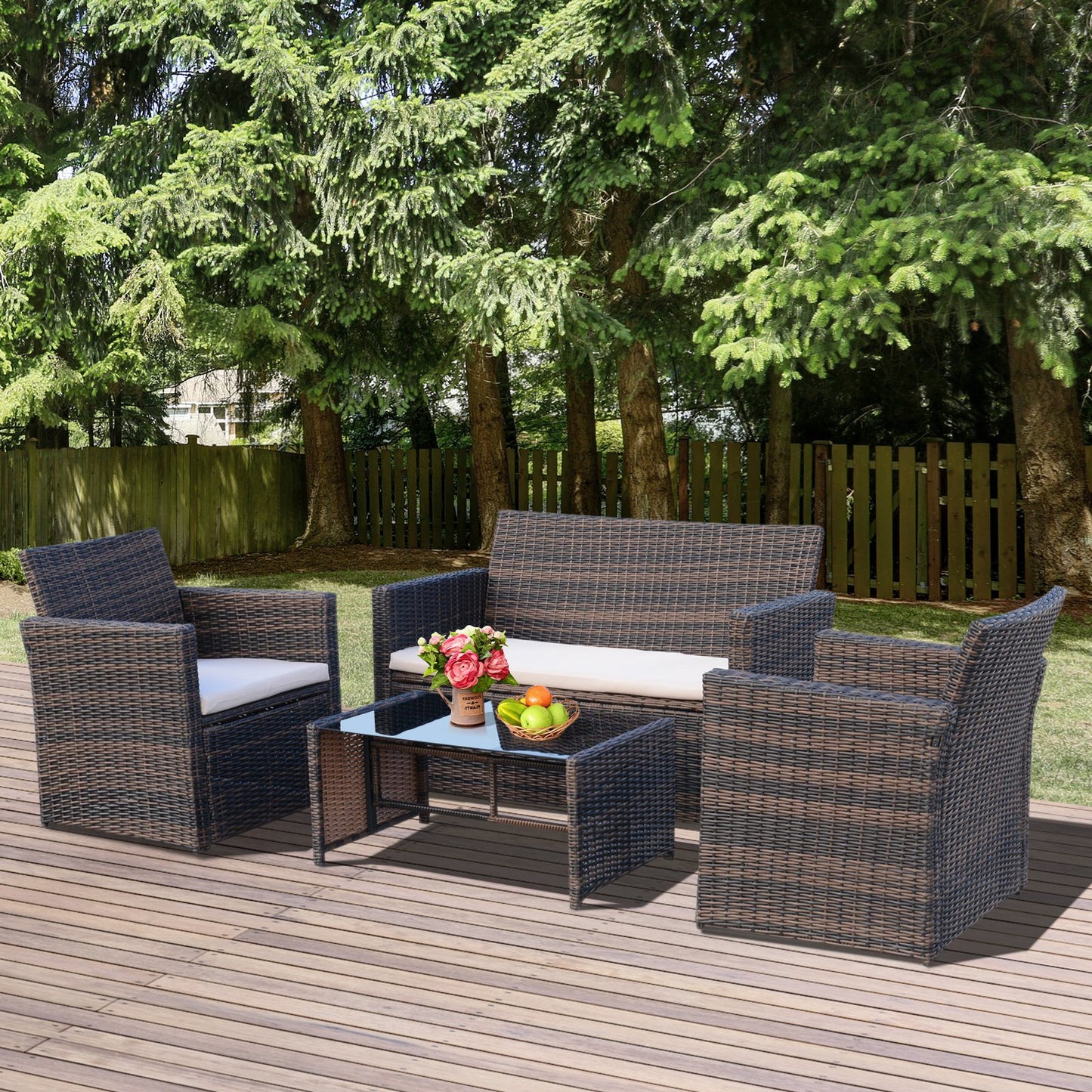 Outsunny 4-Seater Outdoor Garden PE Rattan Sofa Set w/ Coffee Table Brown