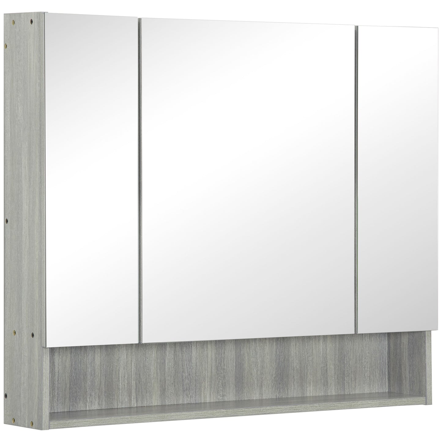 kleankin Bathroom Mirror Cabinet, Wall Mounted Storage Cabinet with Adjustable Shelves, 3 Doors and Cupboards, Grey