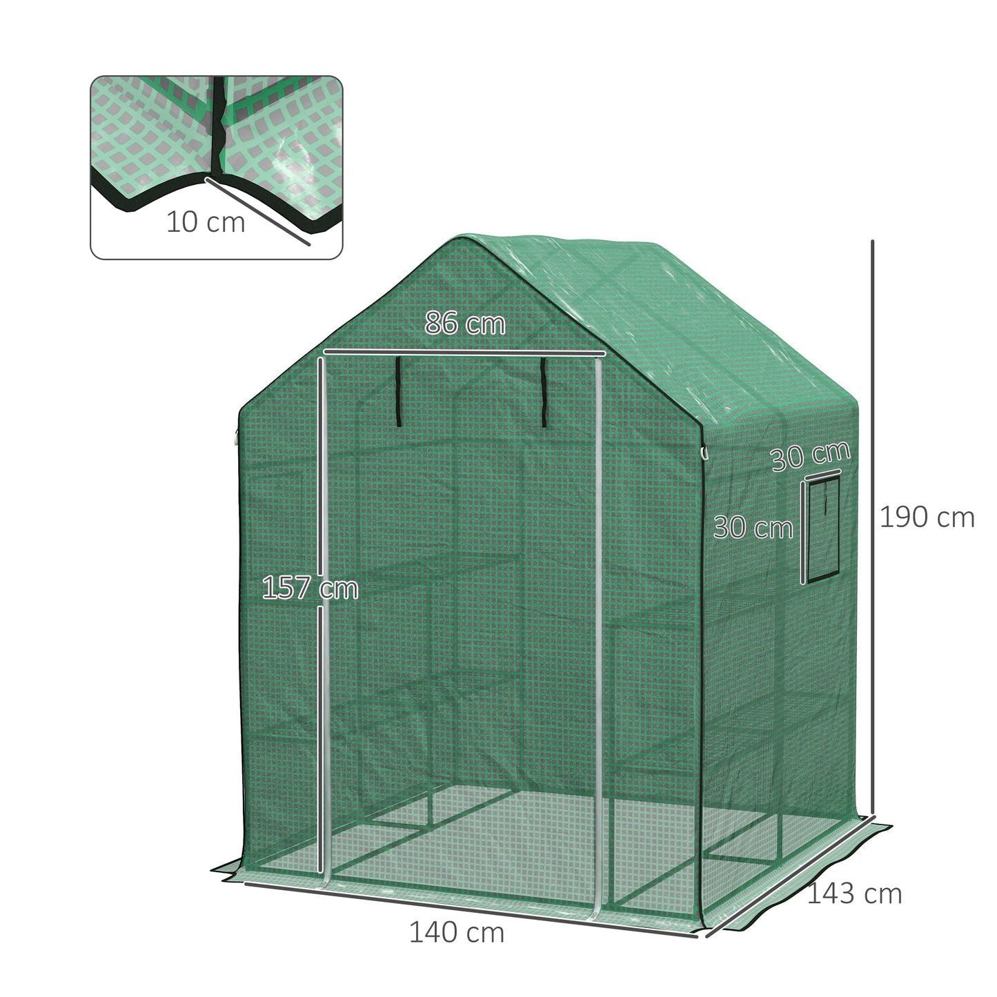 Outsunny Greenhouse Cover Replacement Walkin PE Hot House Cover with Rollup Door and Windows 140 x 143 x 190cm Green