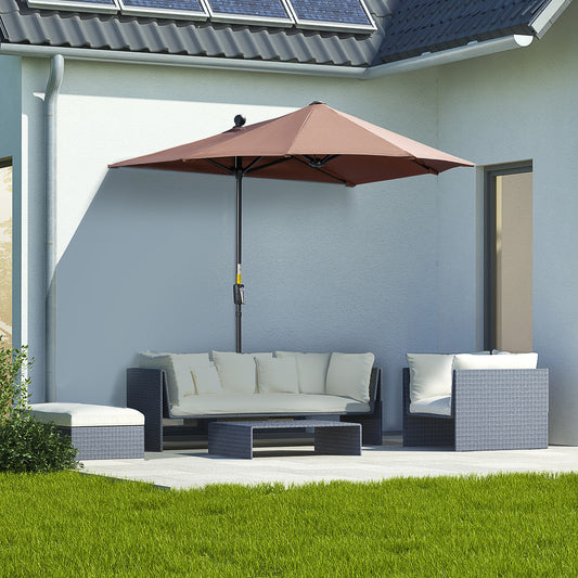 Outsunny 2m Half-Cut Garden Parasol, with Base - Brown