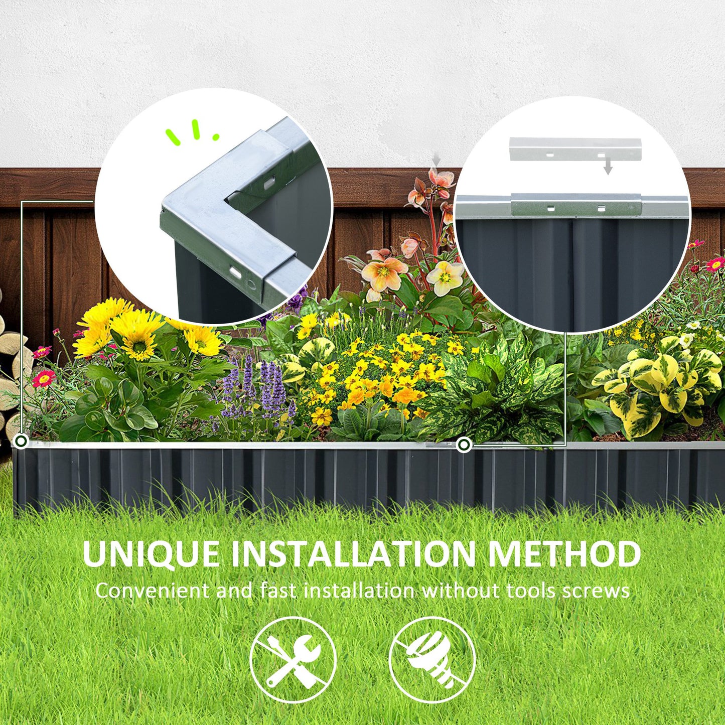 Outsunny Metal Raised Garden Bed, DIY Large Steel Planter Box, No Bottom w/ A Pairs of Glove for Backyard, Patio to Grow Vegetables, Herbs, and Flowers, 258cmx90cm Bed Box Gloves