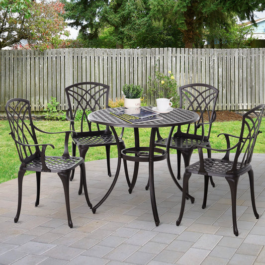 Outsunny Cast Aluminium 4-Seater Outdoor Garden Table & Chair Set Brown